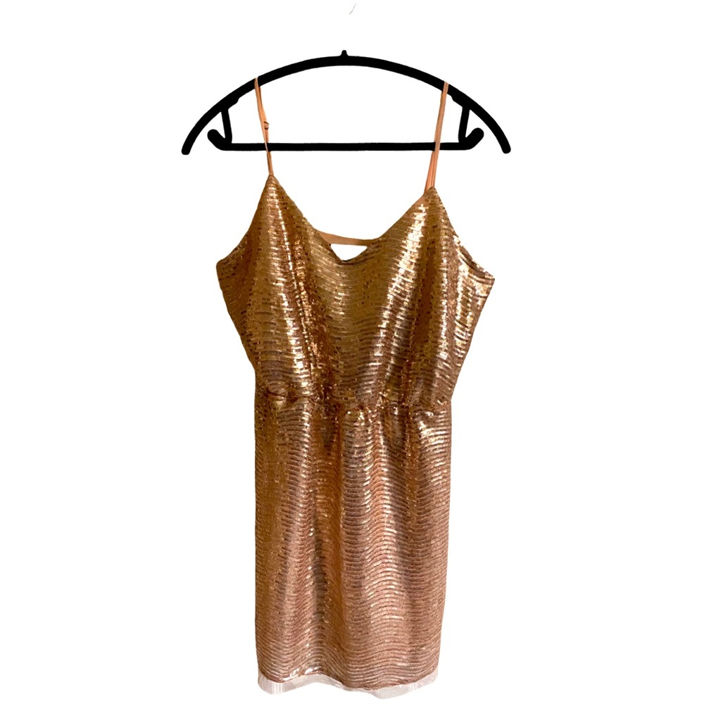SKIES ARE BLUE ROSE GOLD SEQUINS COCKTAIL PARTY DRESS!!!
